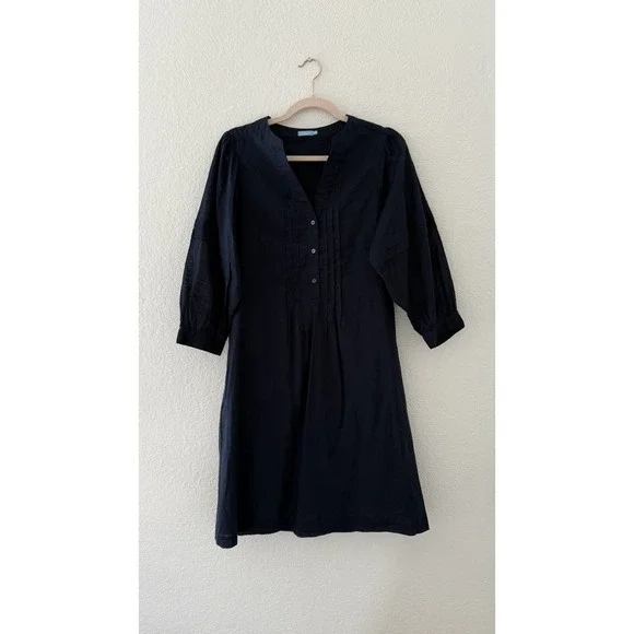 J. McLaughlin Pullover Sabina Cotton Dress Size S Pleated Balloon Sleeves Navy